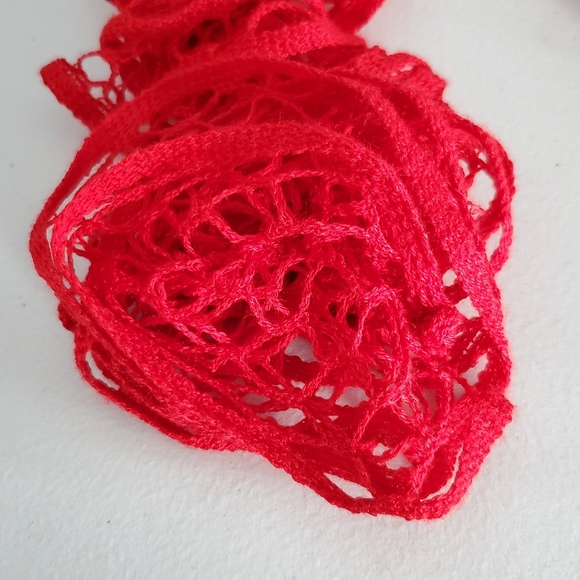 X-Long Red Crocheted Ruffle Scarf - Picture 4 of 8